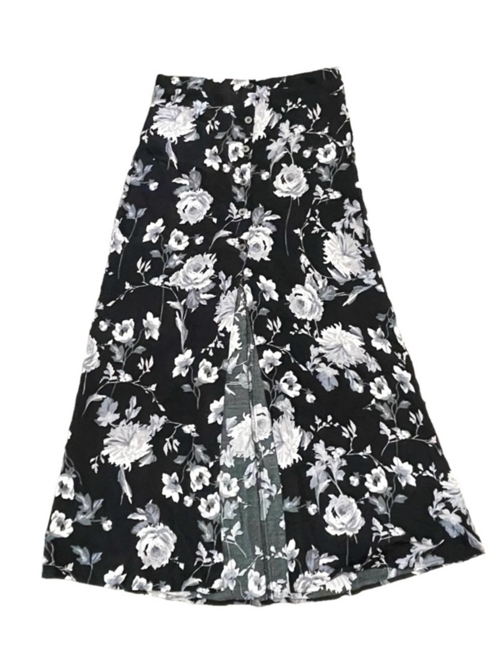 wild fable Black Floral Maxi Skirt with White and Gray Blooms